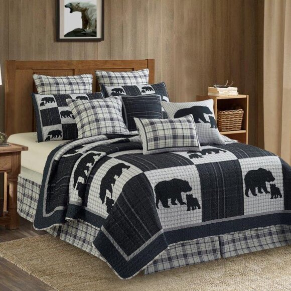 King size 3pc Bear and Cub "East Forge" Quilt set by Virah Bella - Picture 3 of 4